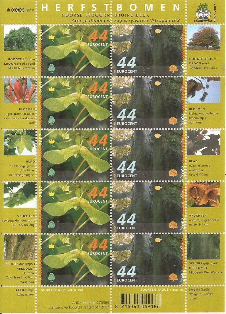 Nederland 2007 Herfsbomen Velletje NVPH V2520-2521 Bomen her, Ophalen of Verzenden, Na 1940, Postfris
