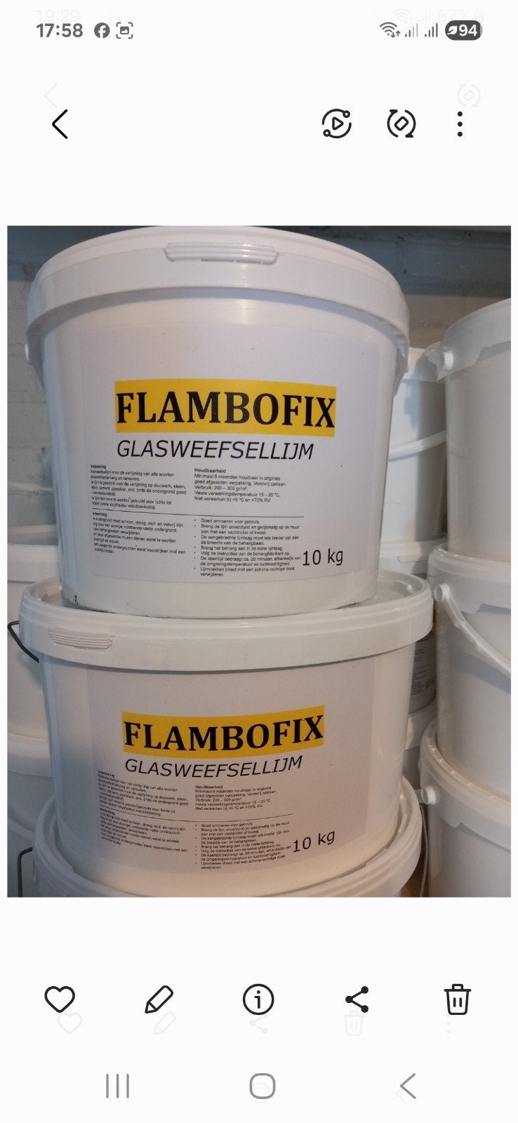 flambofix glasweefsellijm 10 kg nog 10 emmers  super lijm, Dieren en Toebehoren, Ophalen of Verzenden