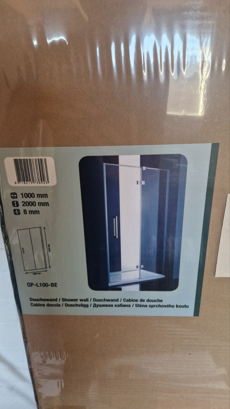Nieuwe Douchewand QP-L100-BE 1000x2000mm 8mm gecoat glas, Ophalen of Verzenden