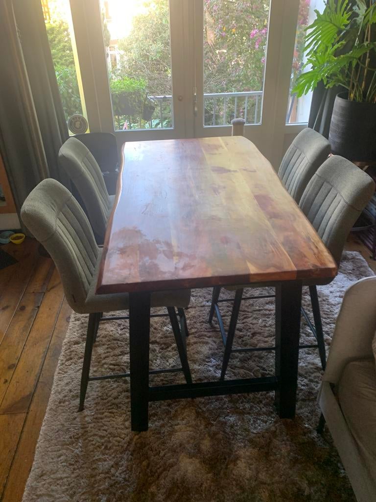 Boomstamtafel hoog model, Ophalen of Verzenden, Zo goed als nieuw, 4 tot 6 stoelen
