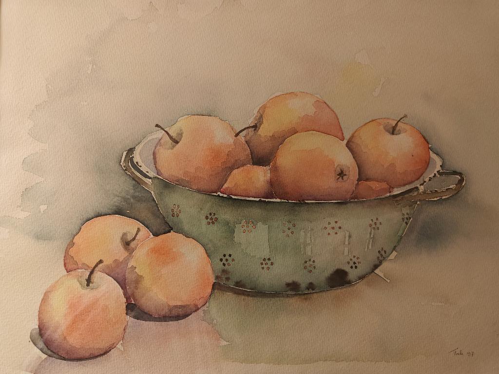 Stilleven aquarel Appels & Vergiet, Ophalen