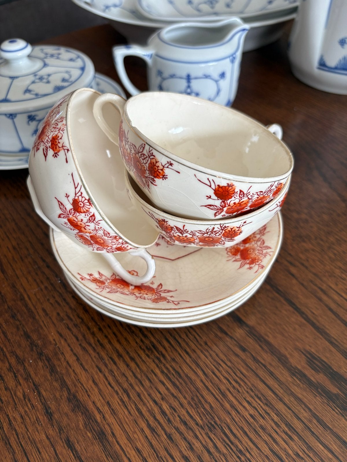 Vintage Peacock theekopjes met schotels, set van 3, Antiek en Kunst, Ophalen