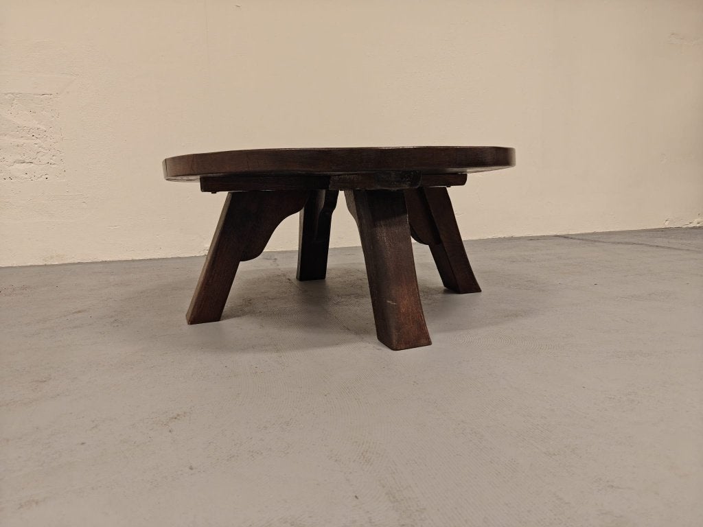 Brutalistisch vintage eiken salontafel, Ophalen, Gebruikt, 100 tot 150 cm, 50 tot 100 cm