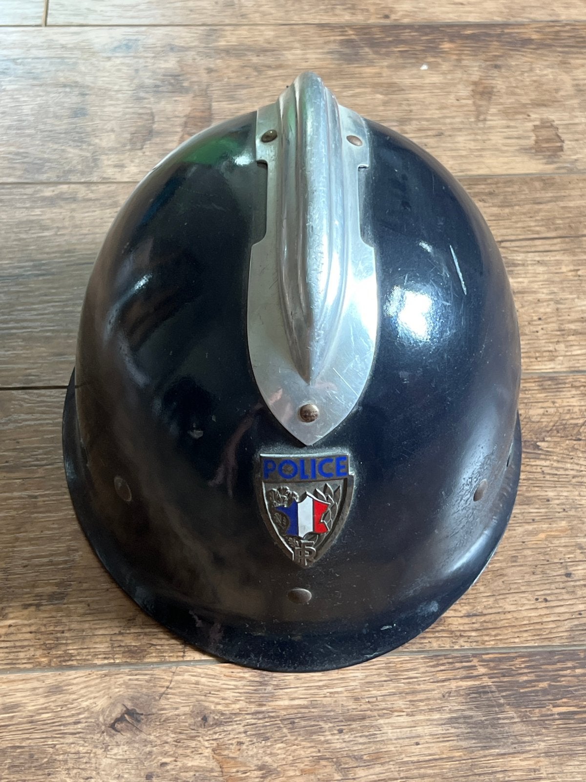 Vintage Franse Politiehelm - Zeldzaam Verzamelobject, Ophalen of Verzenden, Overige soorten, Overige gebieden, Helm of Baret