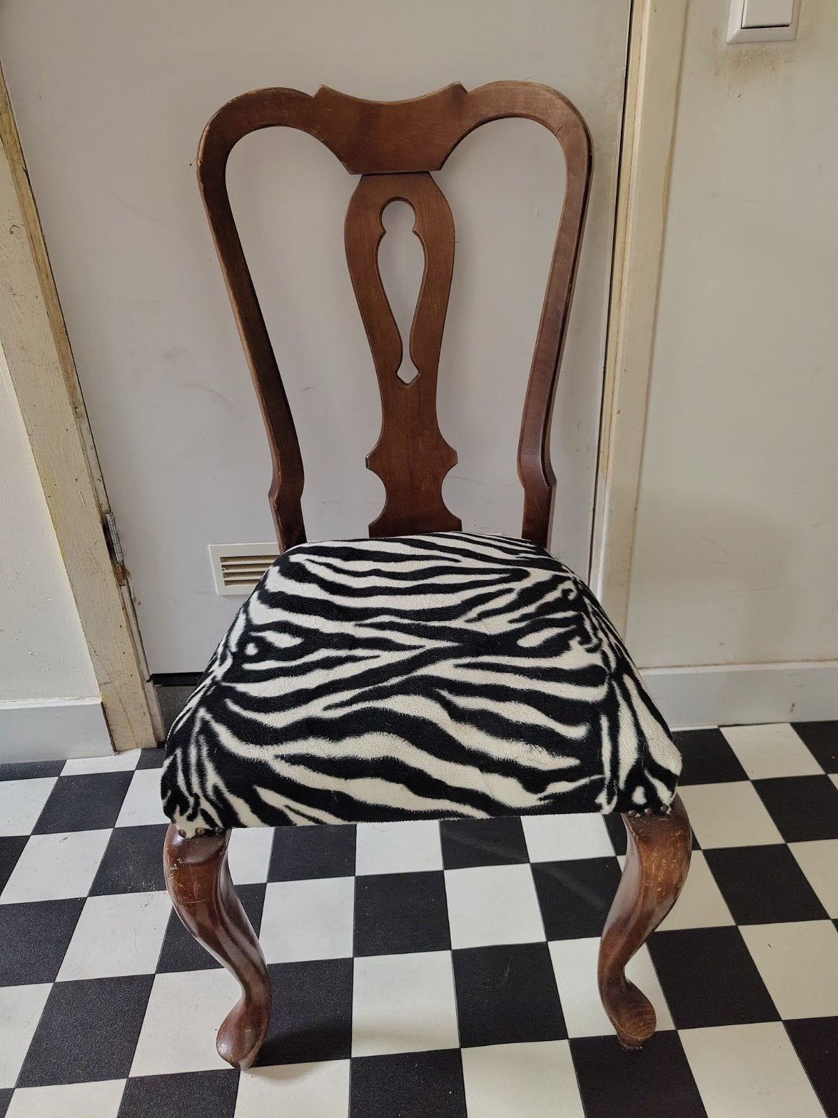 Vintage stoel met zebraprint zitting, Huis en Inrichting, Stoelen, Ophalen, Gebruikt, Overige kleuren, Vintage