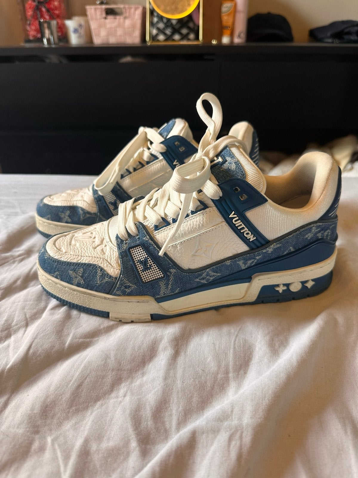 Louis Vuitton LV Trainer Sneakers Blauw/Wit, Kleding | Dames, Ophalen of Verzenden, Gedragen, Blauw, Sneakers of Gympen