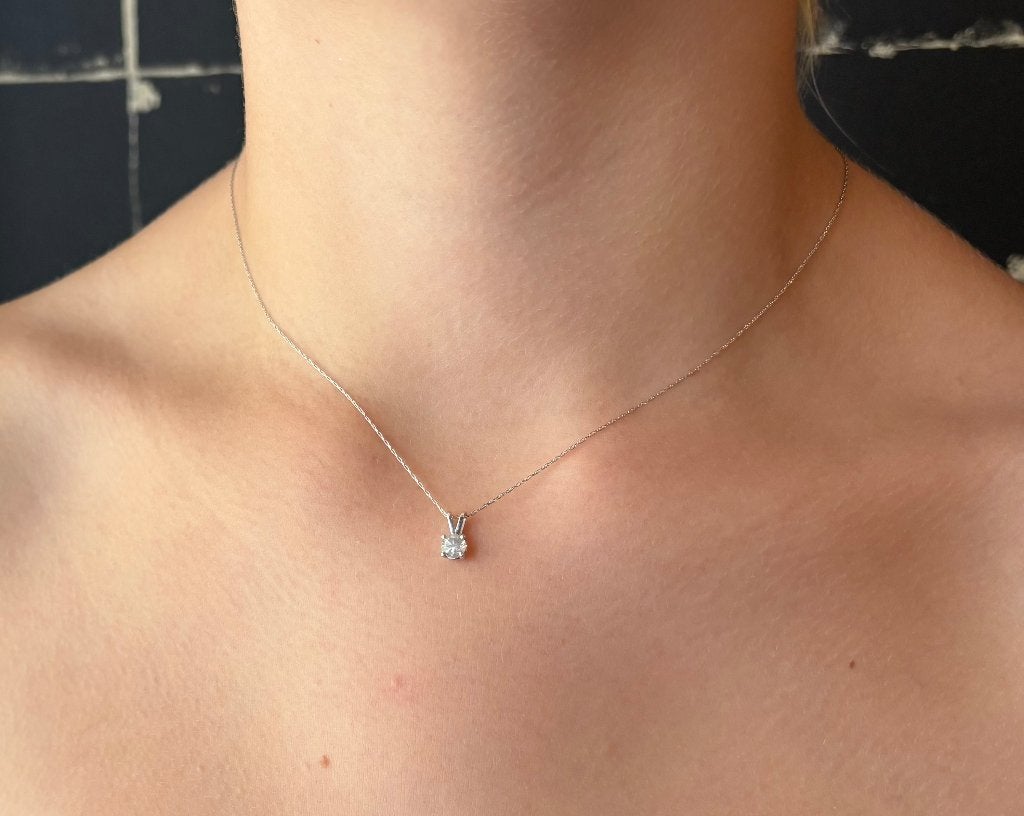 Grote diamant 0,37ct hanger ketting briljant dames 14k goud, Voordeelsieraden, Ophalen of Verzenden, Zo goed als nieuw, Met edelsteen