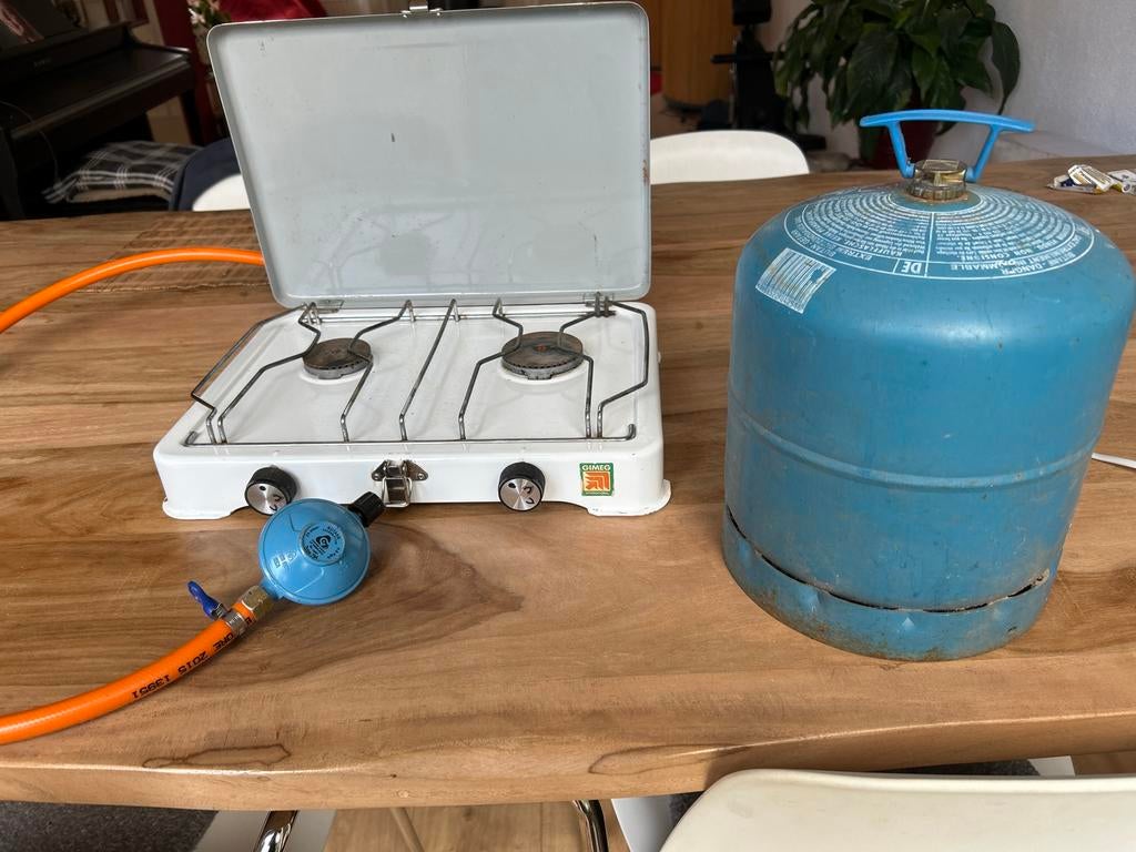 Camping kooktoestel met gasfles - Gimeg 2-pits, Ophalen, Gebruikt