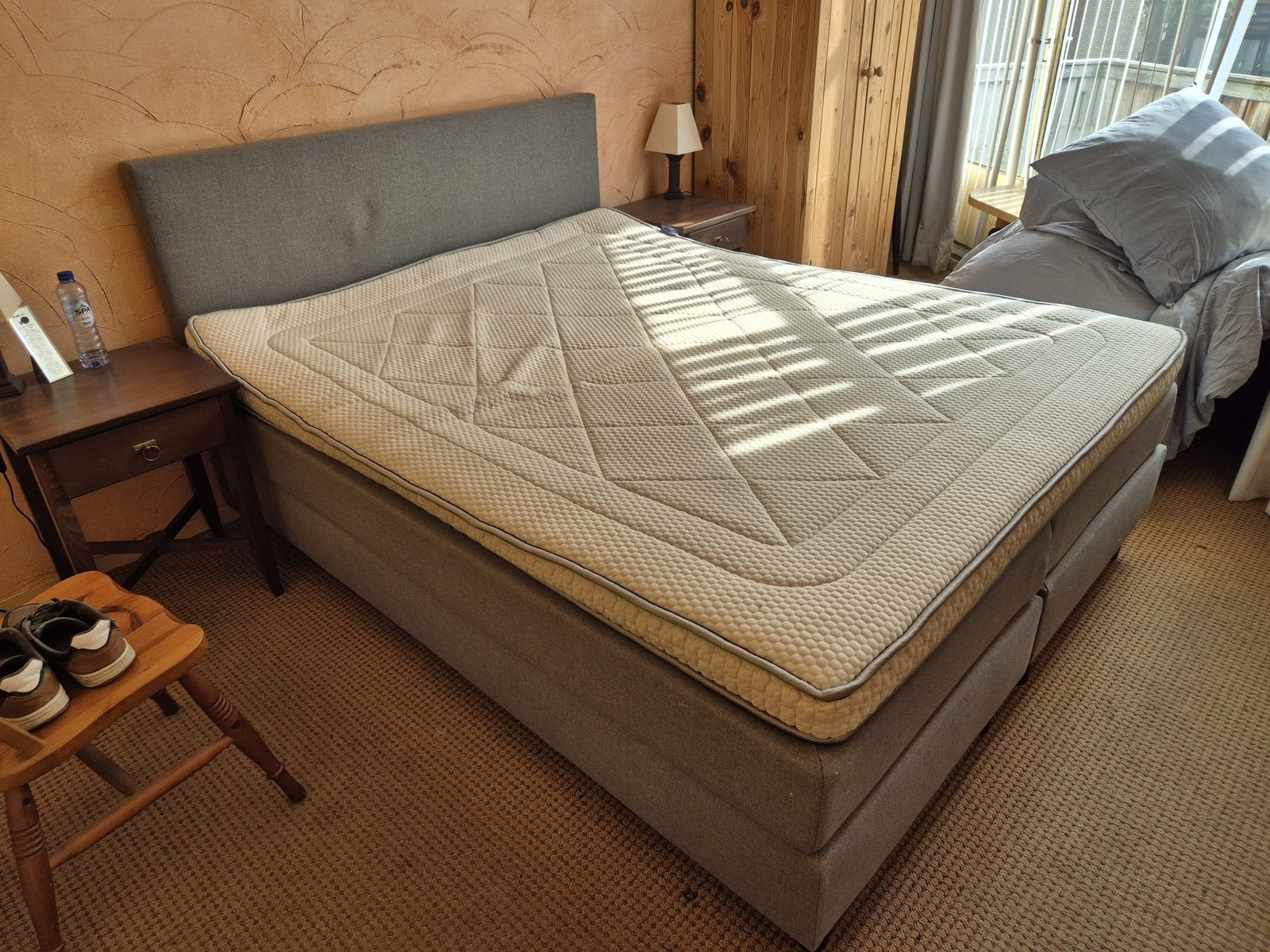 ZGAN lichtgrijze boxspring 160/200 cm, Ophalen, Zo goed als nieuw, Tweepersoons, 160 cm