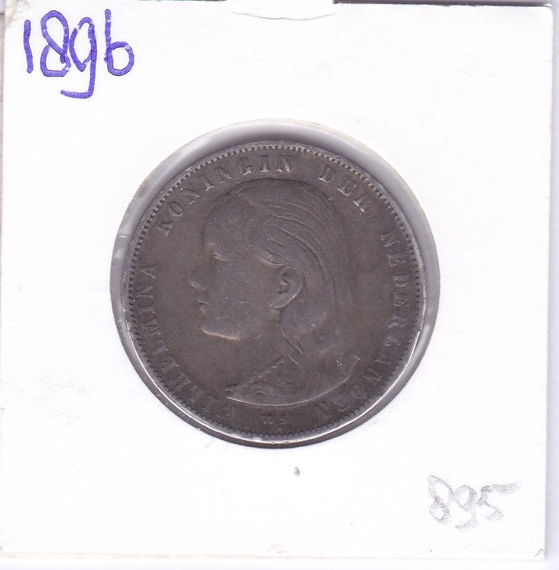 Mooie zeldzame 1 gulden 1896 met donkere patina 895 euro., 1 gulden, Zilver, Ophalen of Verzenden, Koningin Wilhelmina