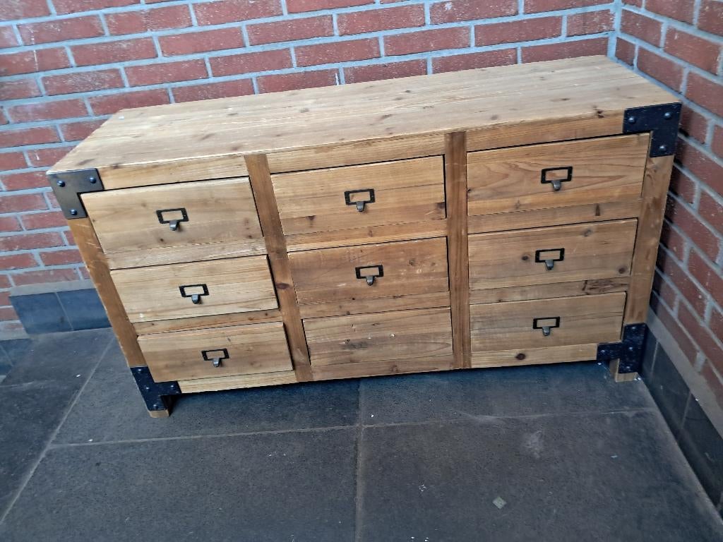 Industrieel Ladekastje Apothekerskast Hout, Huis en Inrichting, Kasten | Ladekasten, Ophalen, Gebruikt, 100 tot 150 cm, 5 laden of meer
