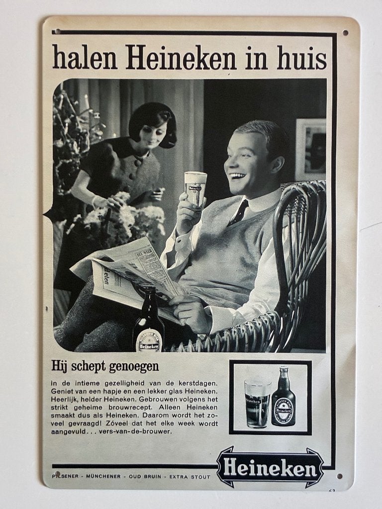 oude reclame heineken jaren 50 Metalen wandbord 20 x 30 cm, Verzamelen, Ophalen of Verzenden, Nieuw, Reclamebord, Plaat of Schild