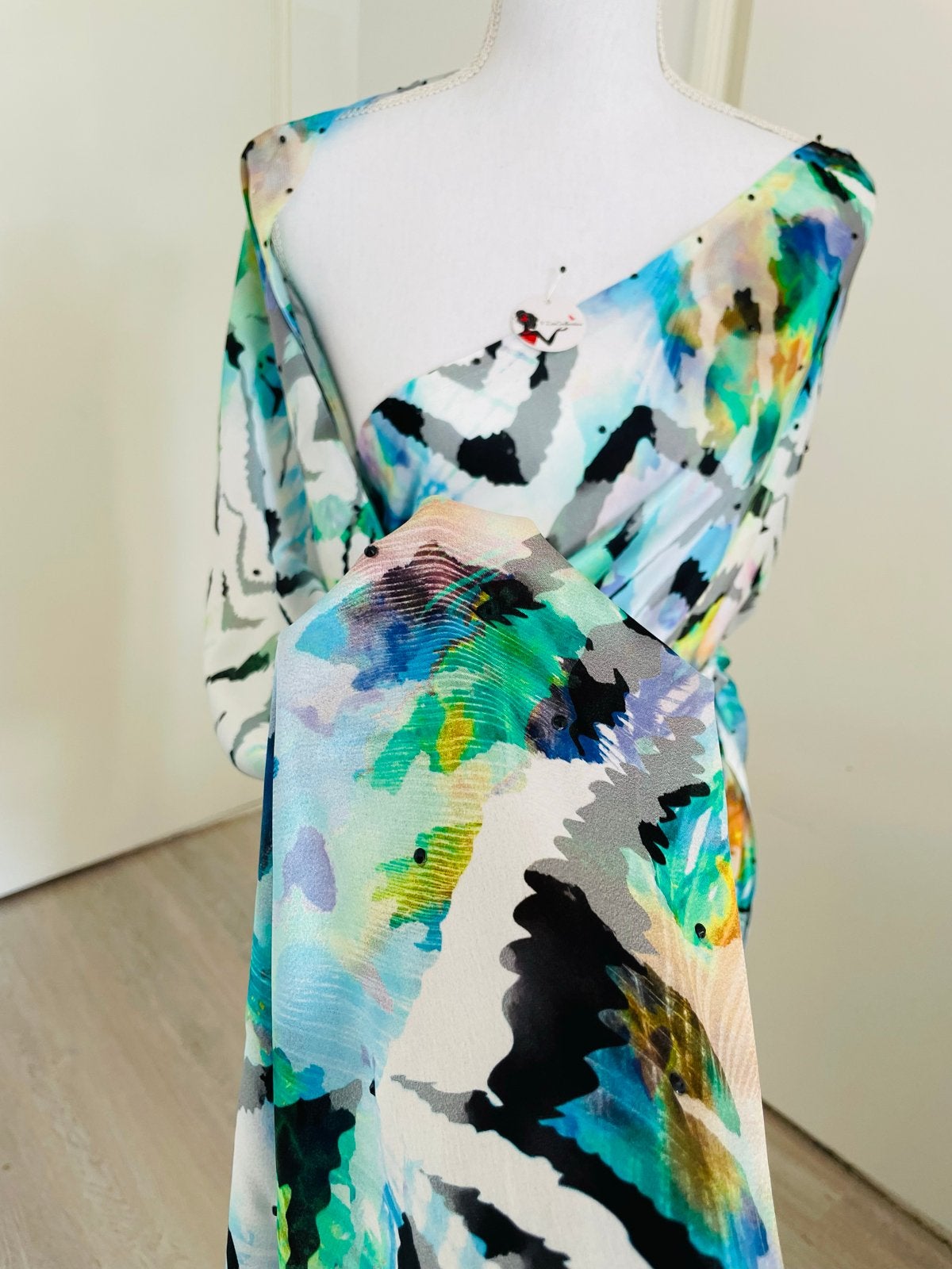 Kleurrijke Saree met Zwarte Steenbewerking en Blouse, Maat 46/48 (XL) of groter, Nieuw, Onder de knie, Meerkleurig