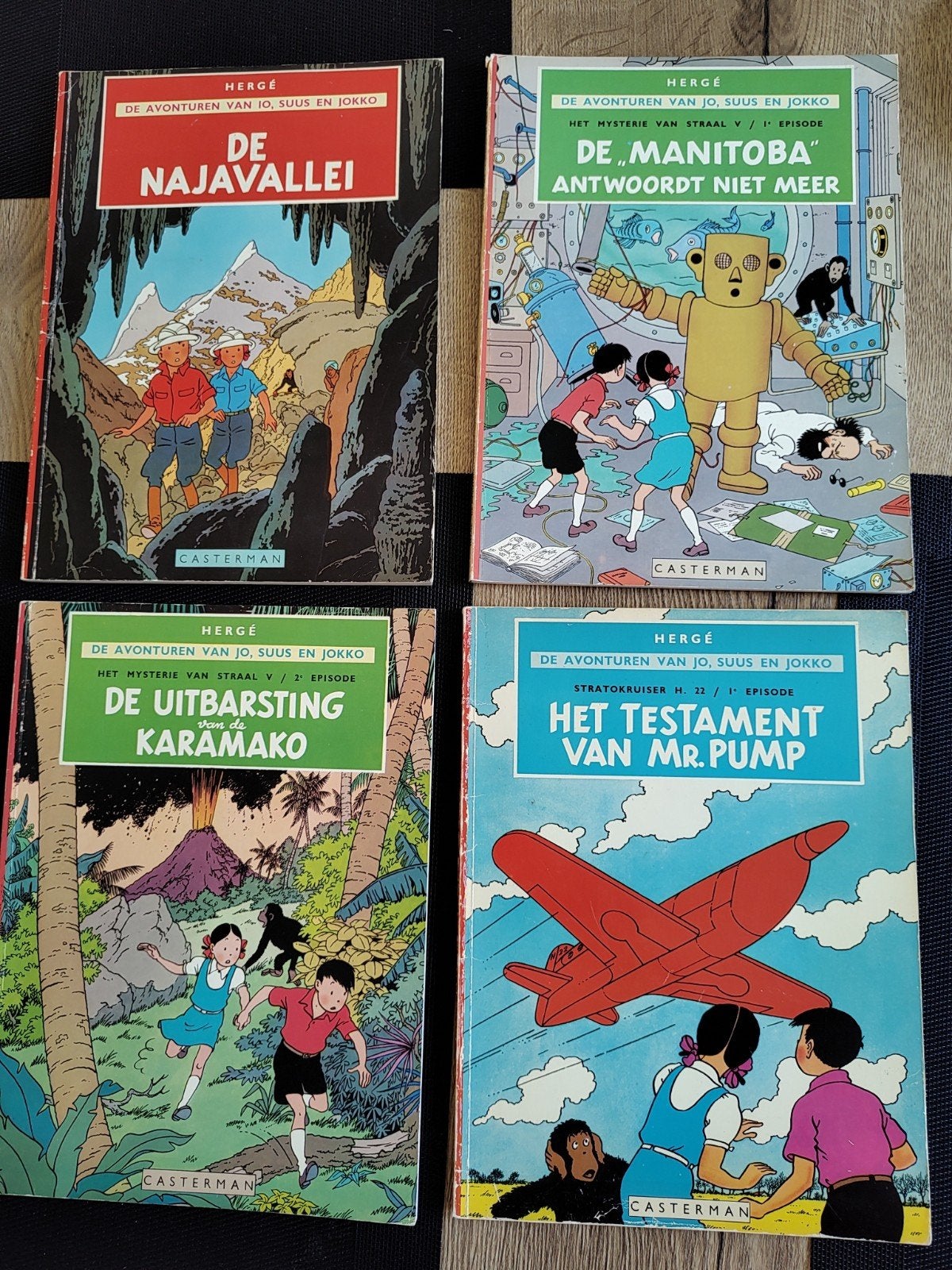 Hergé - De Avonturen van Jo, Suus en Jokko (4 delen), Boeken, Meerdere stripboeken, Ophalen of Verzenden, Gelezen, Hergé