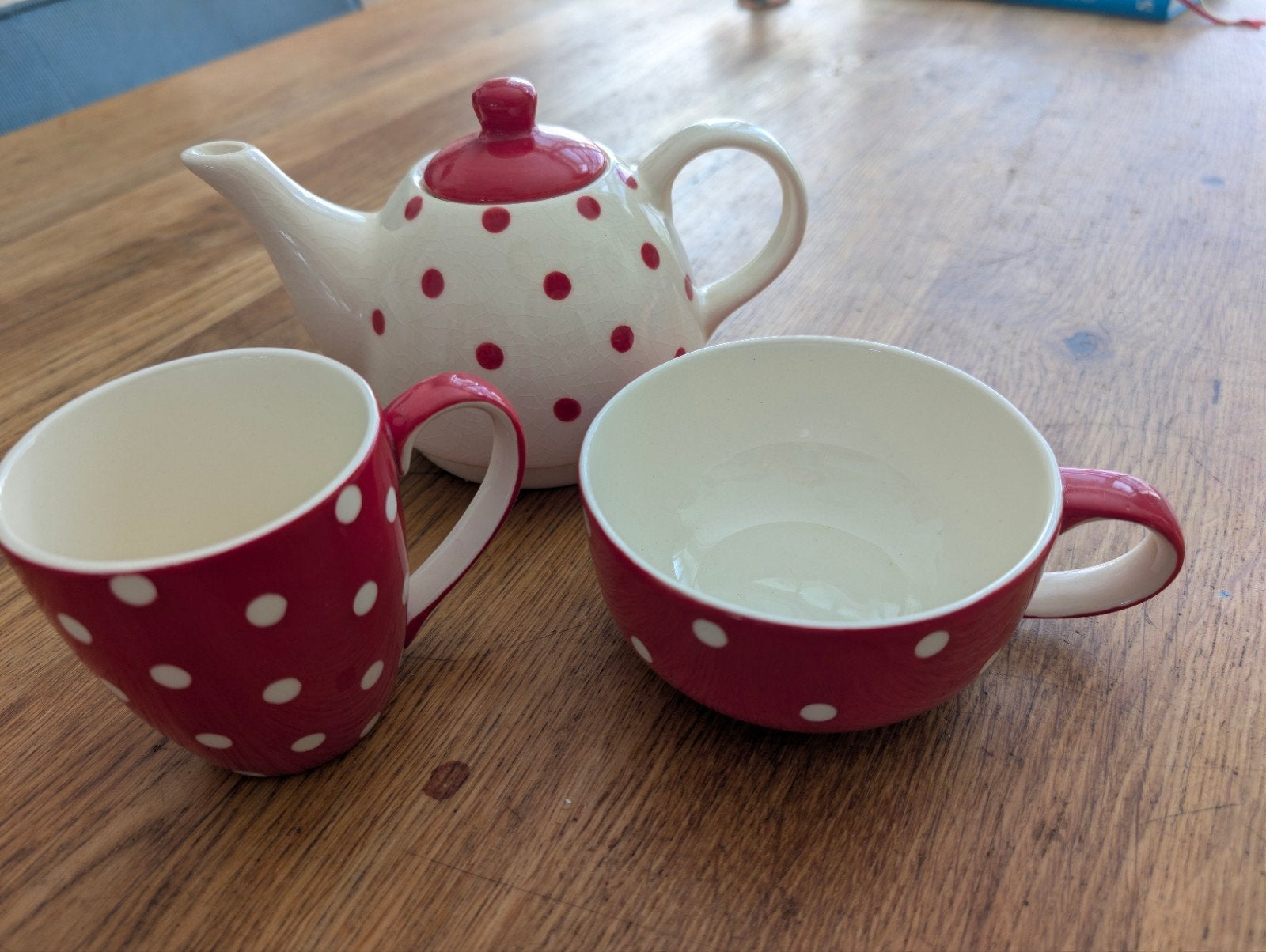 Mini theepot set met stippen - V&D aardewerk, Overige typen, Ophalen of Verzenden, Zo goed als nieuw, Overige stijlen