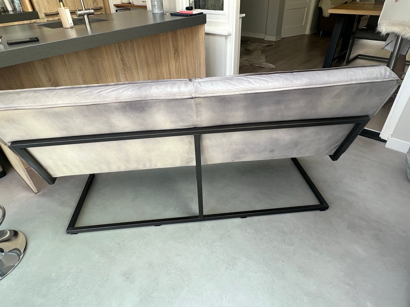 Industriële stoelen, bank en tafel, Ophalen, Gebruikt, 100 tot 150 cm, 200 cm of meer