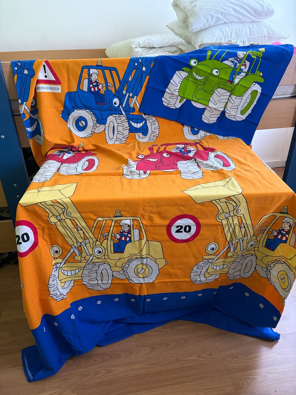 Dekbedovertrek met bouwvoertuigen - Kinderbed, Ophalen, Gebruikt, Meerkleurig, Dekbedovertrek