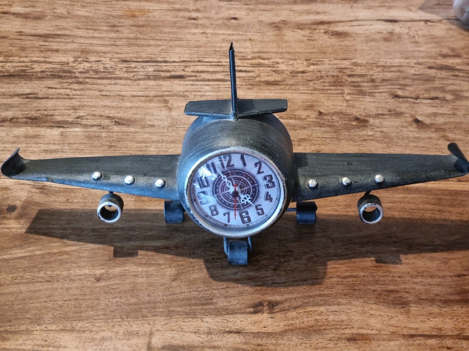 Vliegtuig Tafelklok - Uniek Decoratief Stuk, Grijs, Vintage, Analoog, Werkt op batterijen