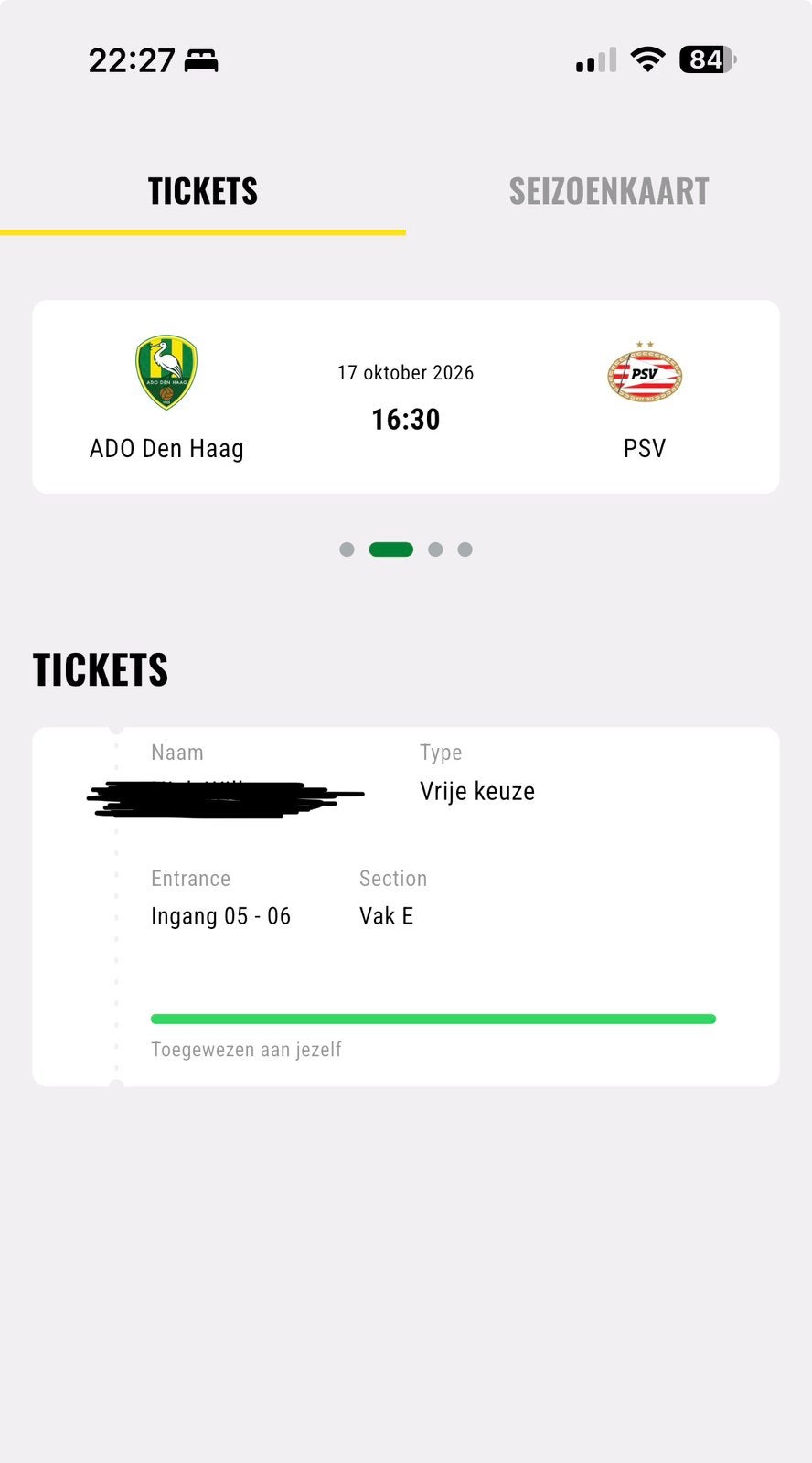 ADO Den Haag - PSV 17 oktober 2026, Eén persoon, Oktober