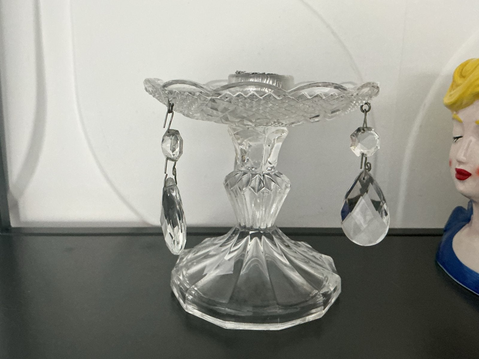 Kristallen vintage kandelaar met hangers, Ophalen of Verzenden, Kristal