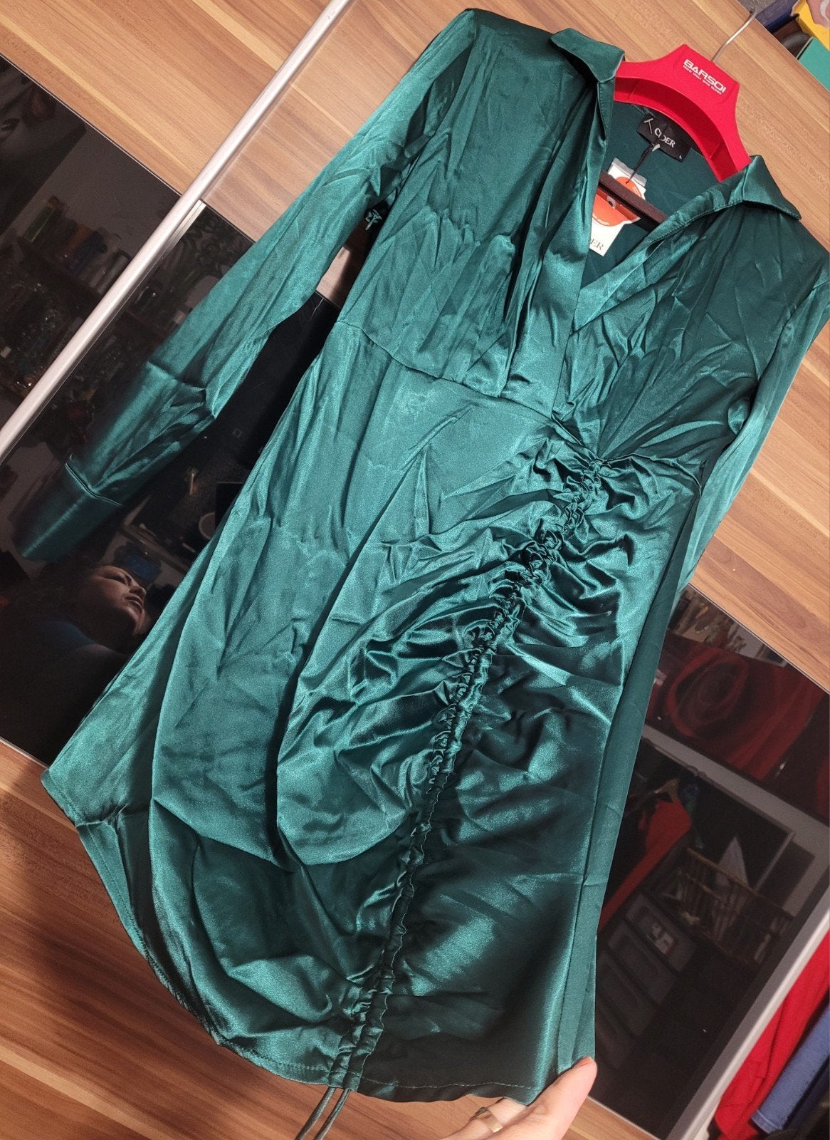 Cider satijnen jurk met ruches - Maat L, Kleding | Dames, Maat 42/44 (L), Nieuw, Ophalen of Verzenden, Cider