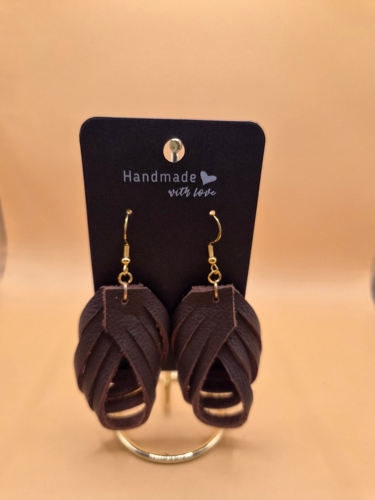 Handgemaakte leren oorbellen, Sieraden, Tassen en Uiterlijk, Oorbellen, Overige materialen, Hangers, Bruin, Nieuw