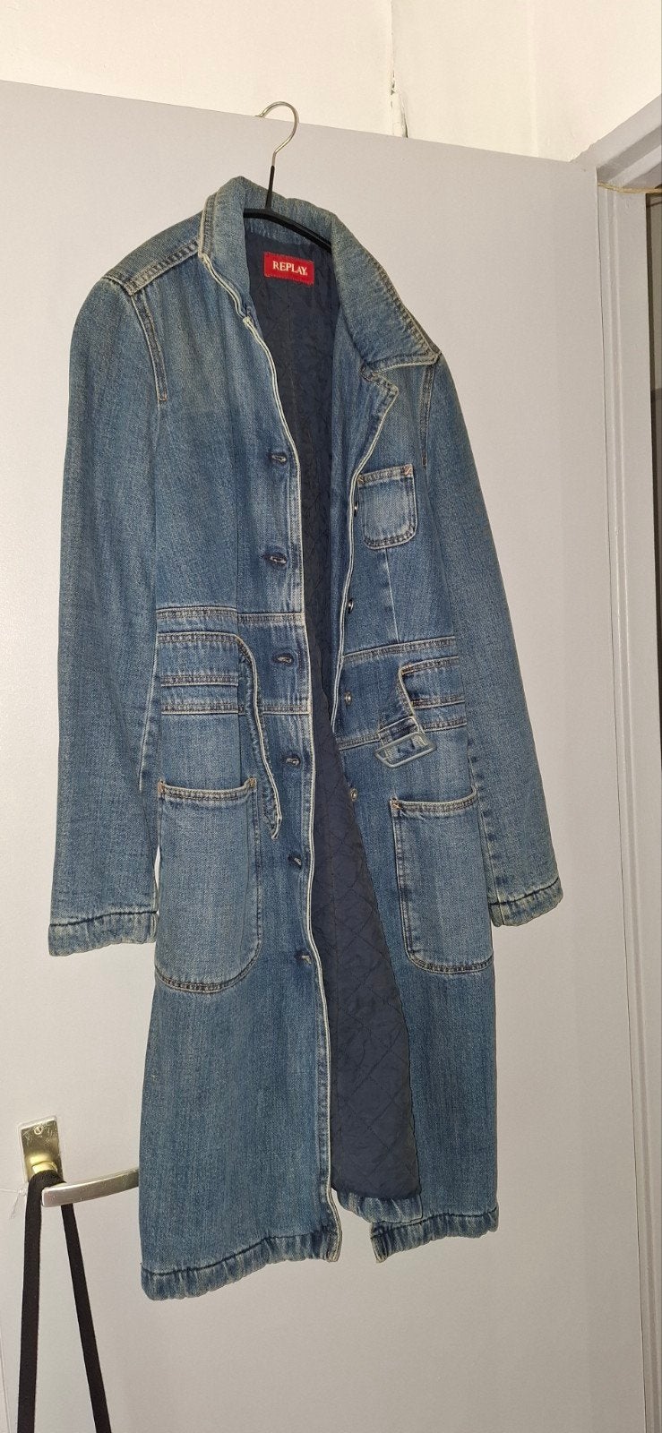 Replay vintage lange spijkerjas maat s, Blauw, Replay, Ophalen of Verzenden, Zo goed als nieuw