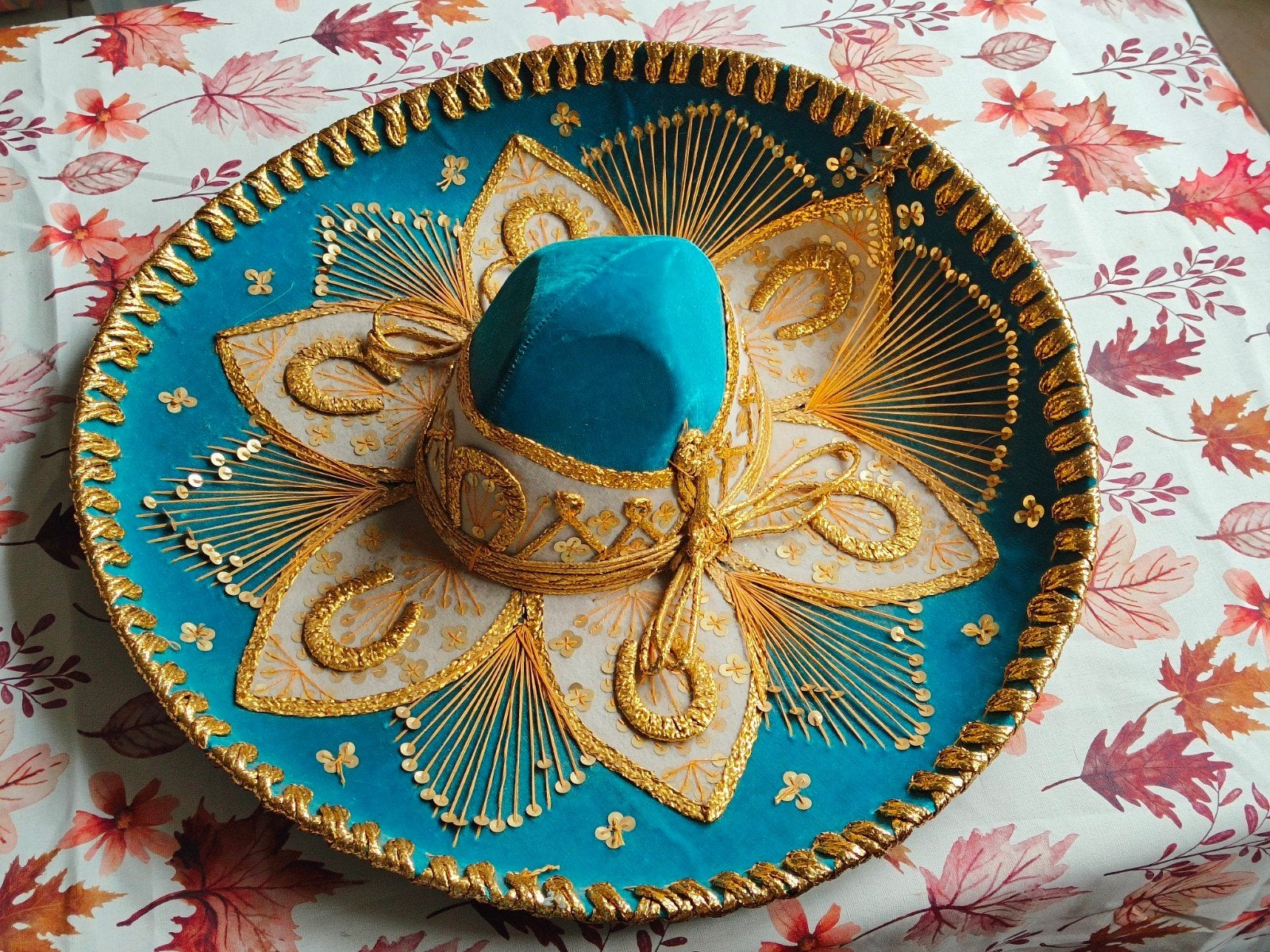 Prachtige Mexicaanse Sombrero - Blauw met Goud, Kleding | Dames, Hecho Mexico, Hoed, Zo goed als nieuw, One size fits all