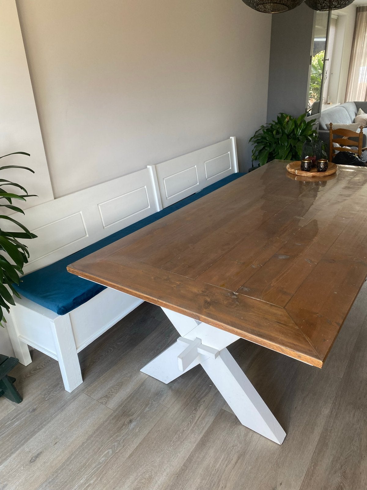 Grote steigerhouten eettafel met kruispoot 120x240cm, Ophalen, Gebruikt, 100 tot 150 cm, 200 cm of meer