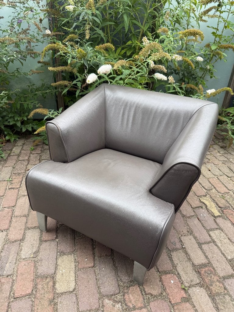 Rolf Benz 2300 fauteuil Grijs/Taupe leer nette staat, Huis en Inrichting, Fauteuils, Ophalen, Mancave. Luxe Loungen Vintage Klassiek Tijdloos