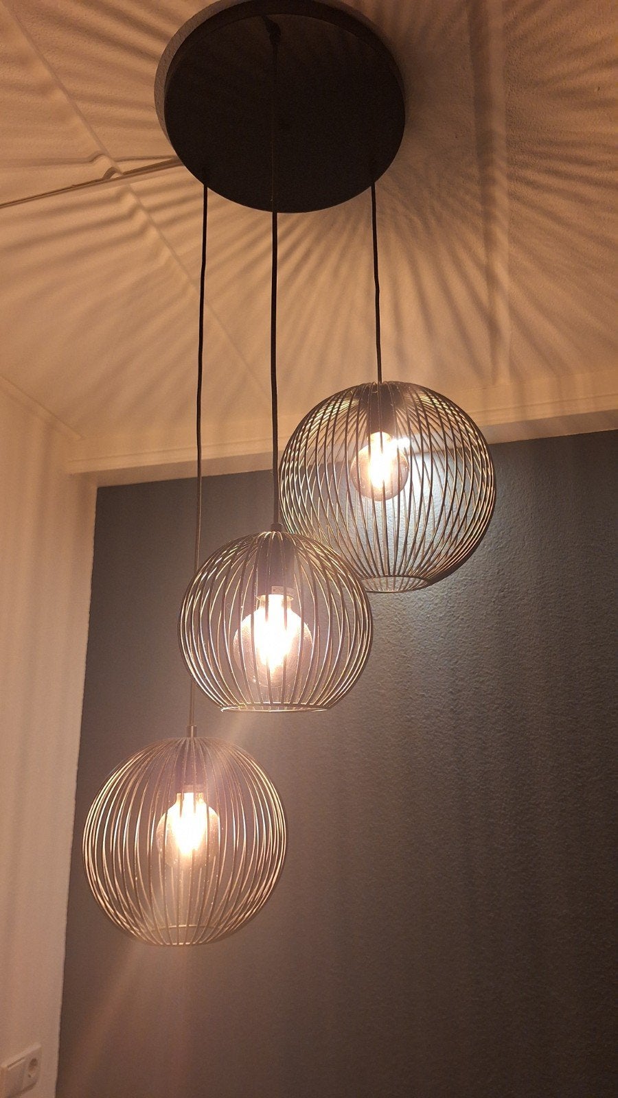 Moderne Zwarte Hanglamp (staal) met 3 Draadbollen, Ophalen, Gebruikt, Modern, Industrieel, E27 (groot)