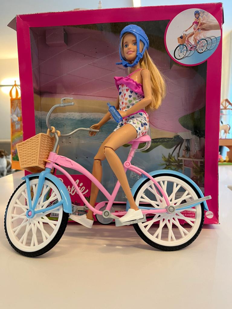 Barbie fiets + pop, Kinderen en Baby's, Speelgoed | Poppen, Ophalen, Zo goed als nieuw, Barbie
