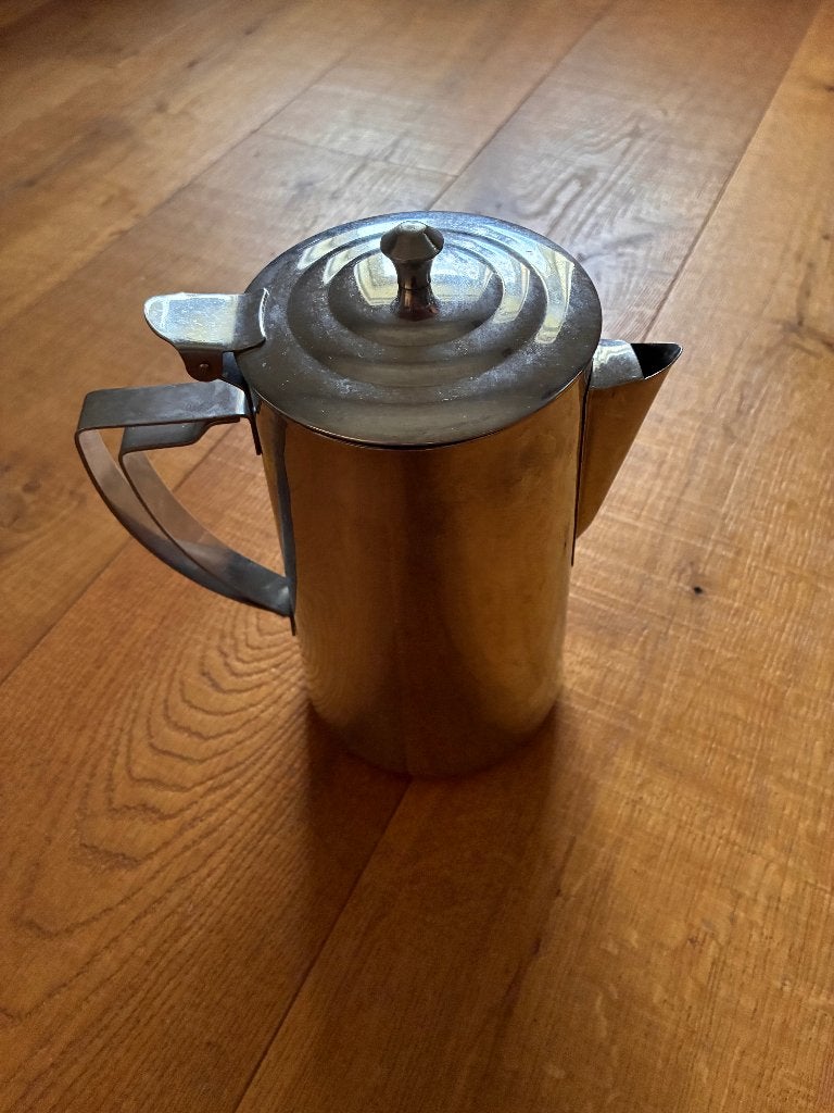 Vintage roestvrijstalen theepot, Huis en Inrichting, Theepot/fluitketel, Zilver, Ophalen of Verzenden, Zo goed als nieuw