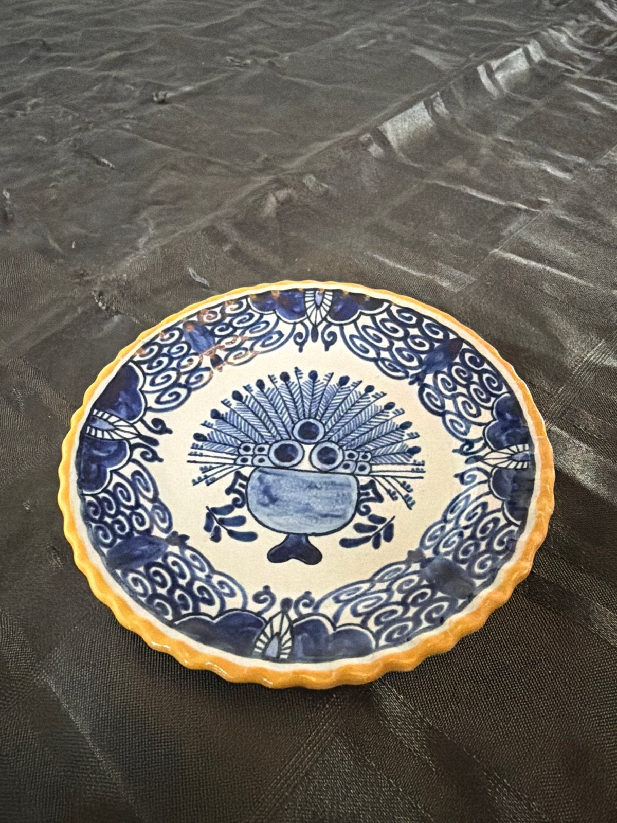 Blauw decoratief bordje met bloemmotief, Ophalen