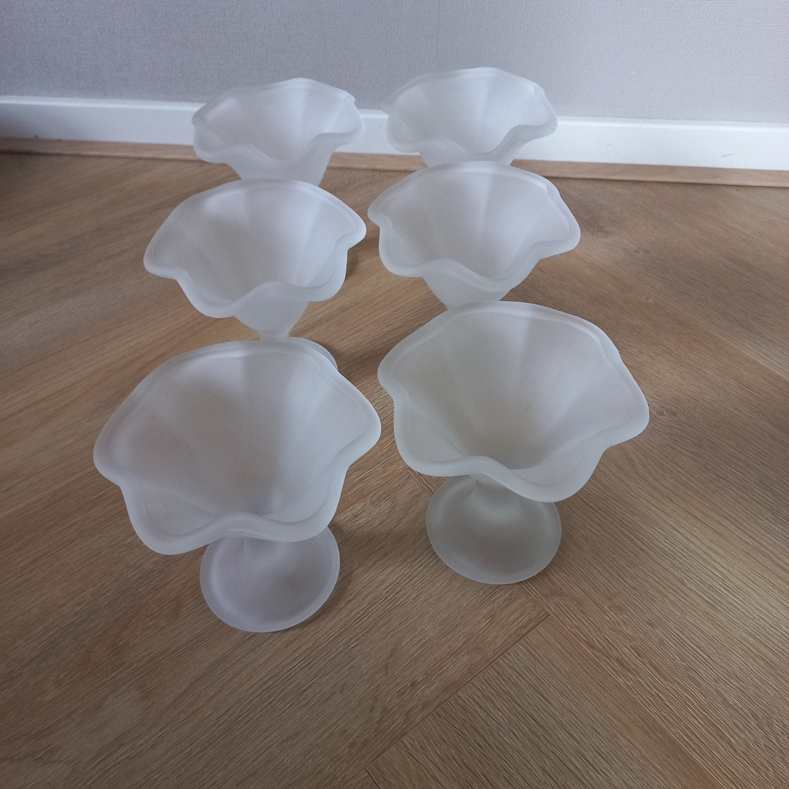 Set van 6 matglazen ijscoupes, Glas of Glazen, Klassiek, Ophalen of Verzenden, Glas