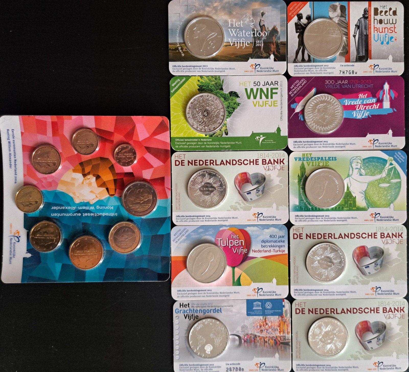 Set NL Herdenkingsmunten in Coincard + WA Introset, Ophalen of Verzenden, Nederland, Munten