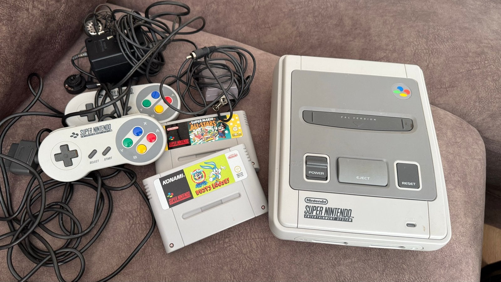 Super Nintendo SNES console met 2 controllers en games, Spelcomputers en Games, Ophalen, Gebruikt, Met 2 controllers, Met games