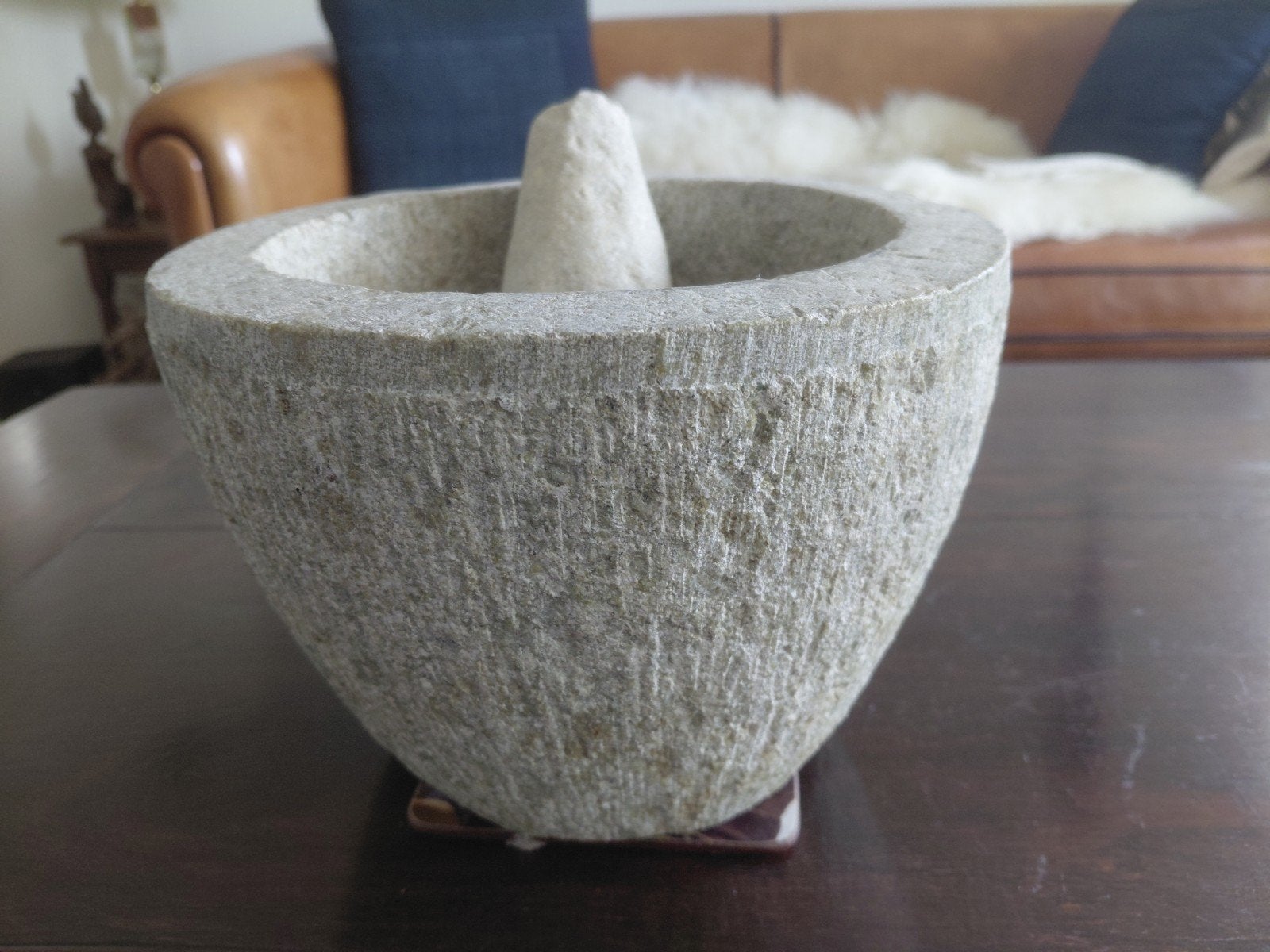 Robuuste granieten vijzel met stamper Ø21cm Zware Kwaliteit, Antiek en Kunst, Ophalen of Verzenden
