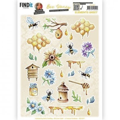 Yvonne Creations CD11937 Bee Honey elementen 3D knipvel A4, Dieren, ., Nieuw, Ophalen of Verzenden