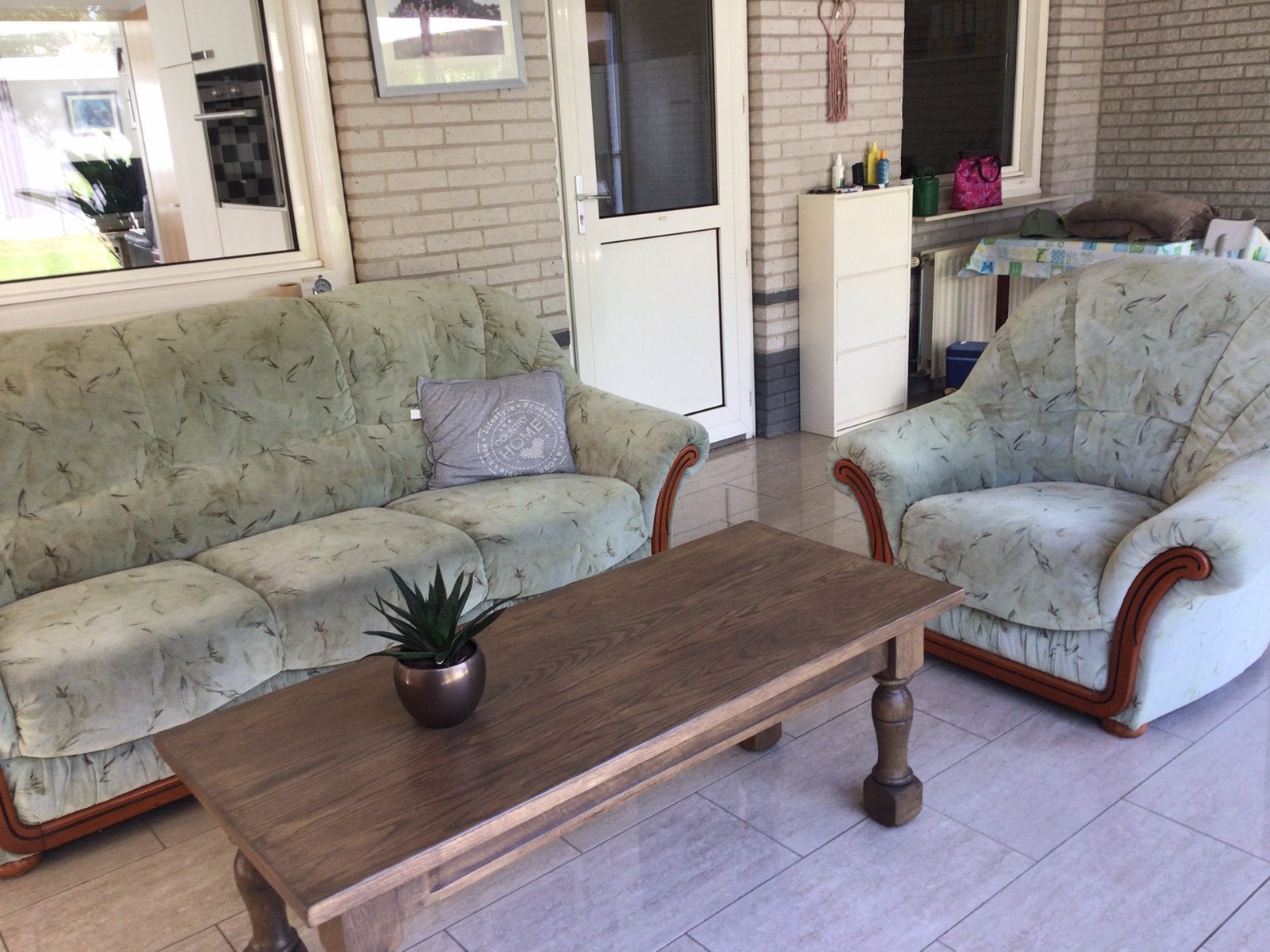 Te koop drie zits bankstel en een fauteuil plus salontafel, Ophalen, Gebruikt, Stof