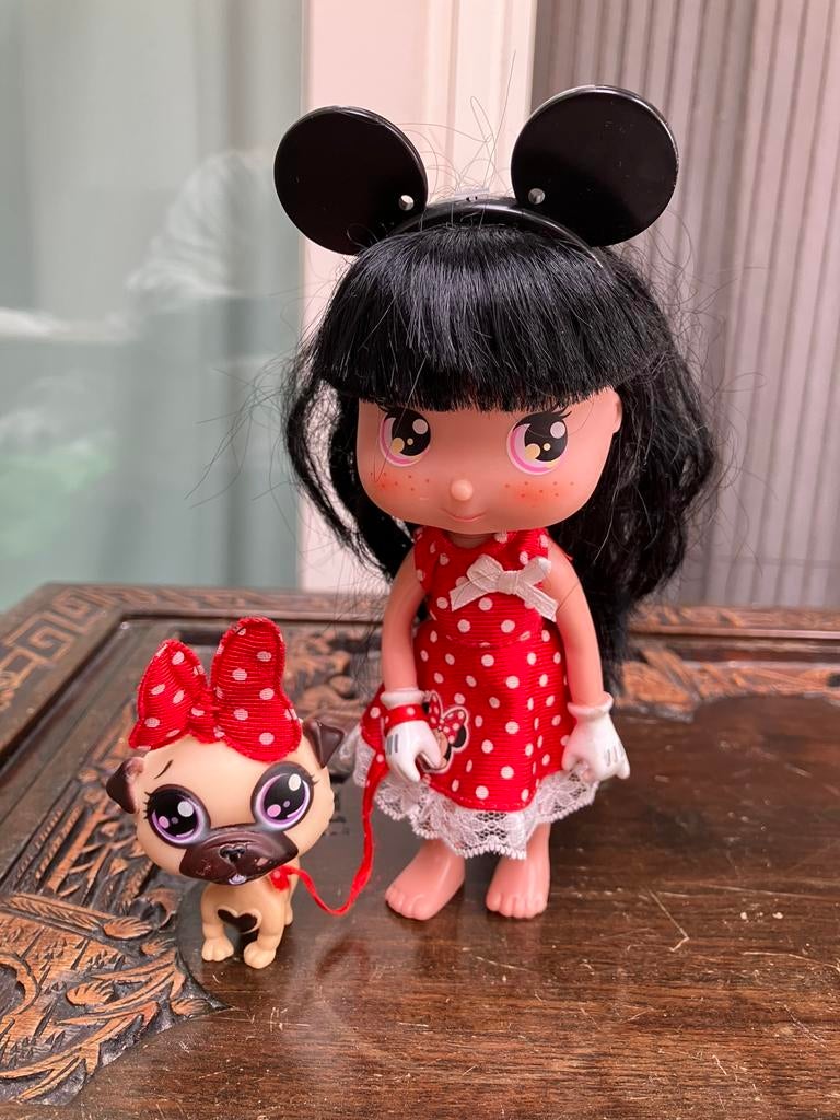 Disney i love minnie doll met hondje 17 cm, Ophalen, Gebruikt, Pop