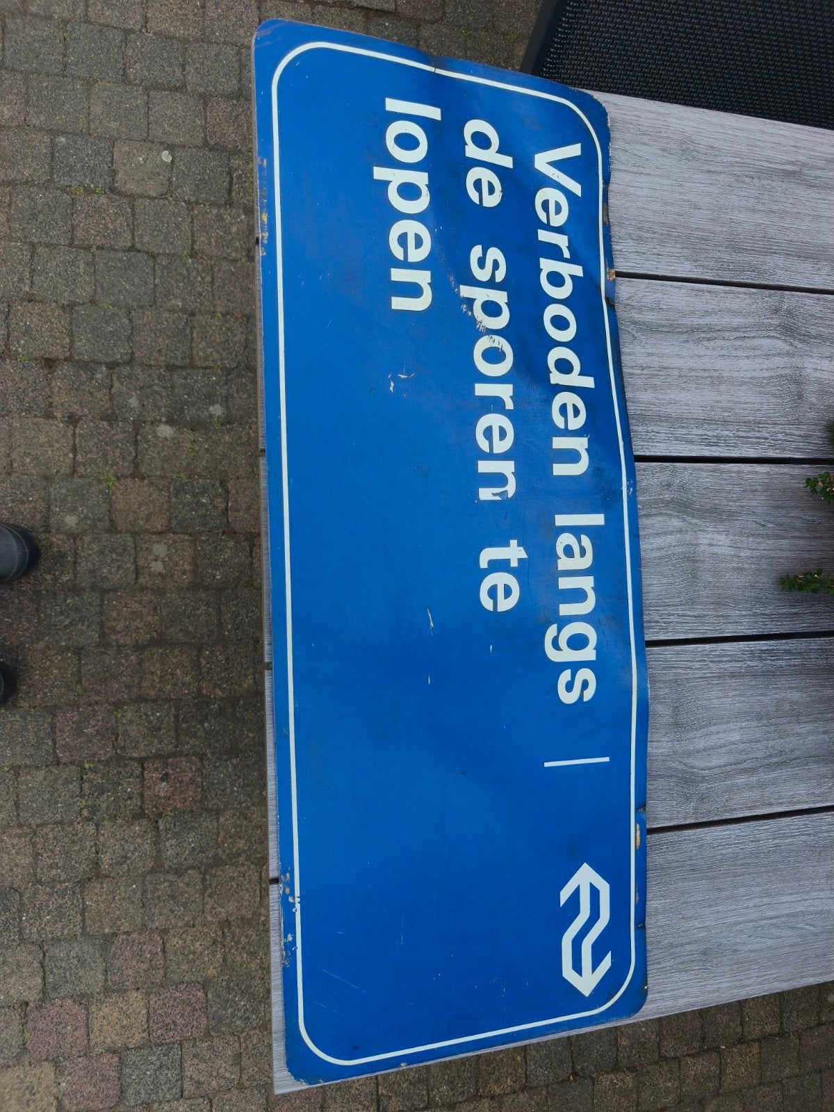Oud NS bord: Verboden langs de sporen te lopen, Ophalen of Verzenden, Gebruikt, Reclamebord