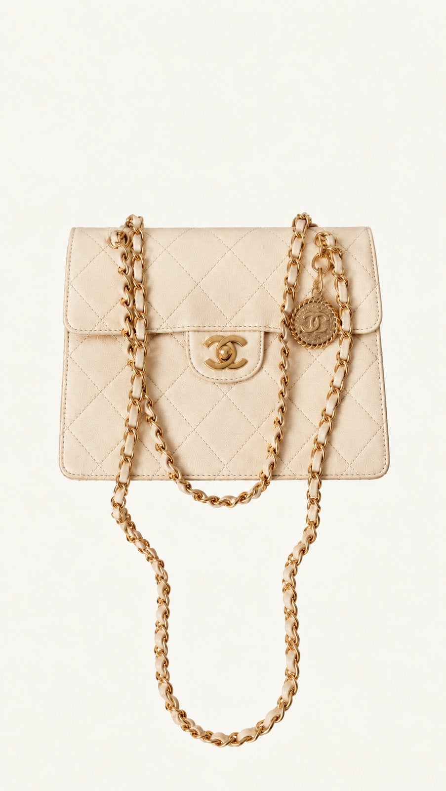 Originele Chanel Flap Bag Caviar Creme, Verzenden, Zo goed als nieuw, Beige, Schoudertasje