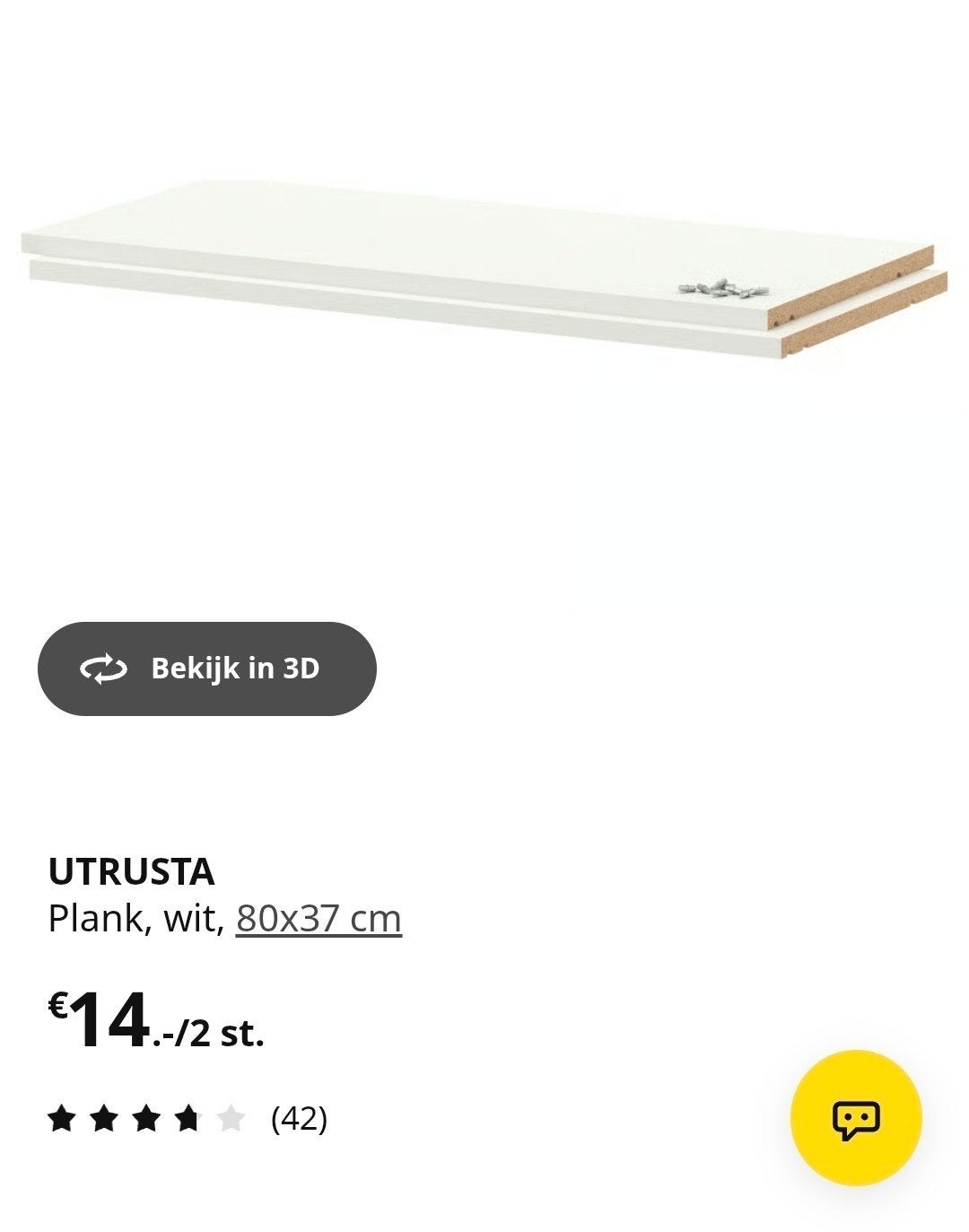 1 plank - NIEUW - Ikea Utrusta 80x37, Ophalen, Nieuw, 50 tot 100 cm, Minder dan 100 cm