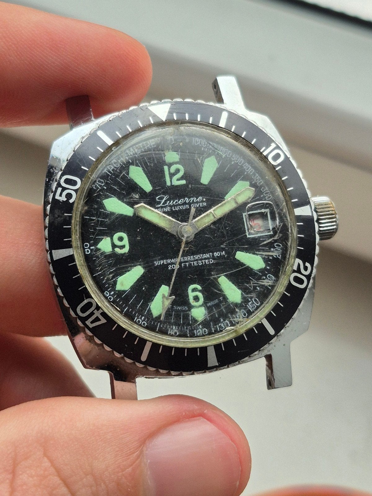 Lucerne Marine Luxus Diver - Manual Skindiver Vintage Date, Overige merken, Ophalen of Verzenden, Info@lucernewatch.com, Lucerne Watch Co.