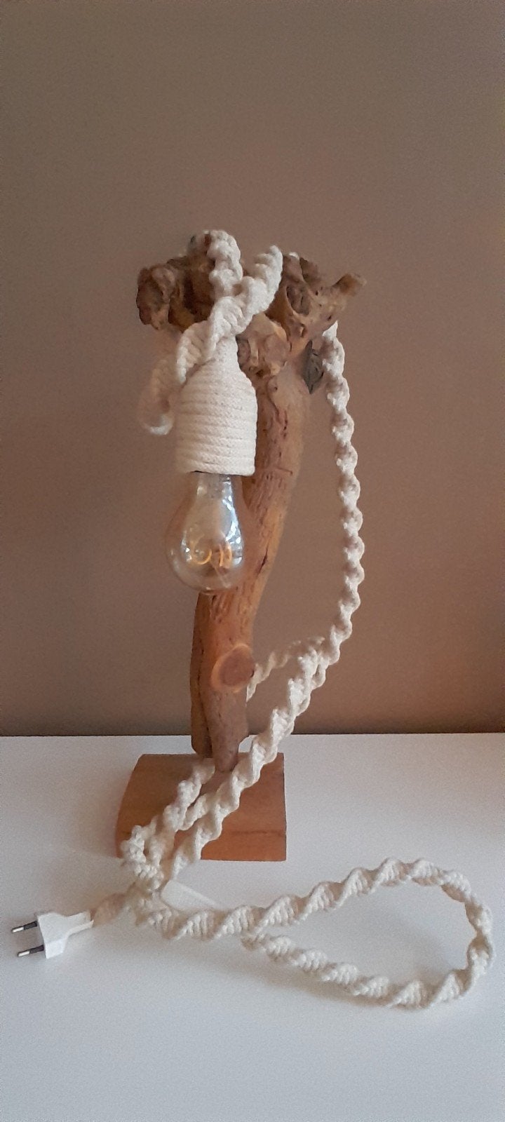 Touwlamp aan hout ornament, Wit, Overige merken, Textiel, Ophalen of Verzenden