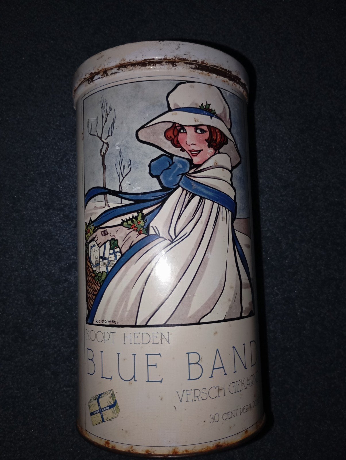 Vintage Blue Band Beschuit Blik 1950+ Rie Cramer, Antiek en Kunst, Ophalen of Verzenden