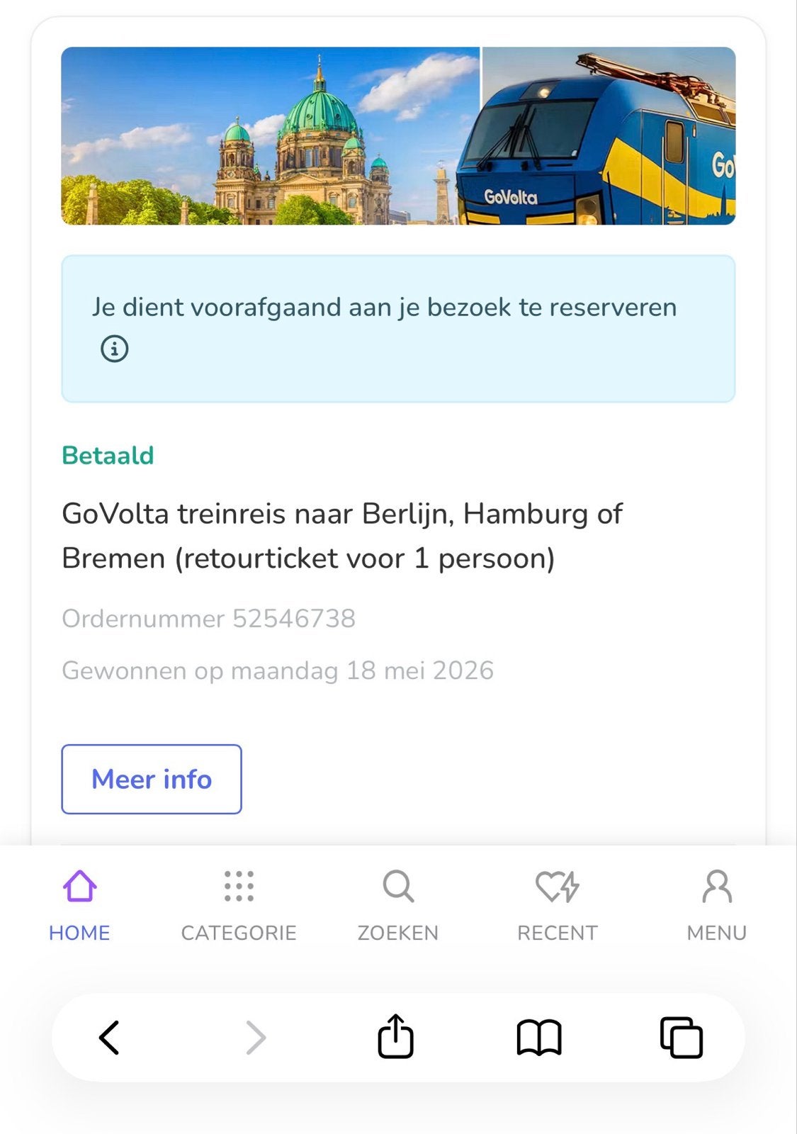 Govolta retour tickets 2 stuks treinreis berlijn, Tickets en Kaartjes, Twee personen, Trein, Buitenland, Kortingskaartje