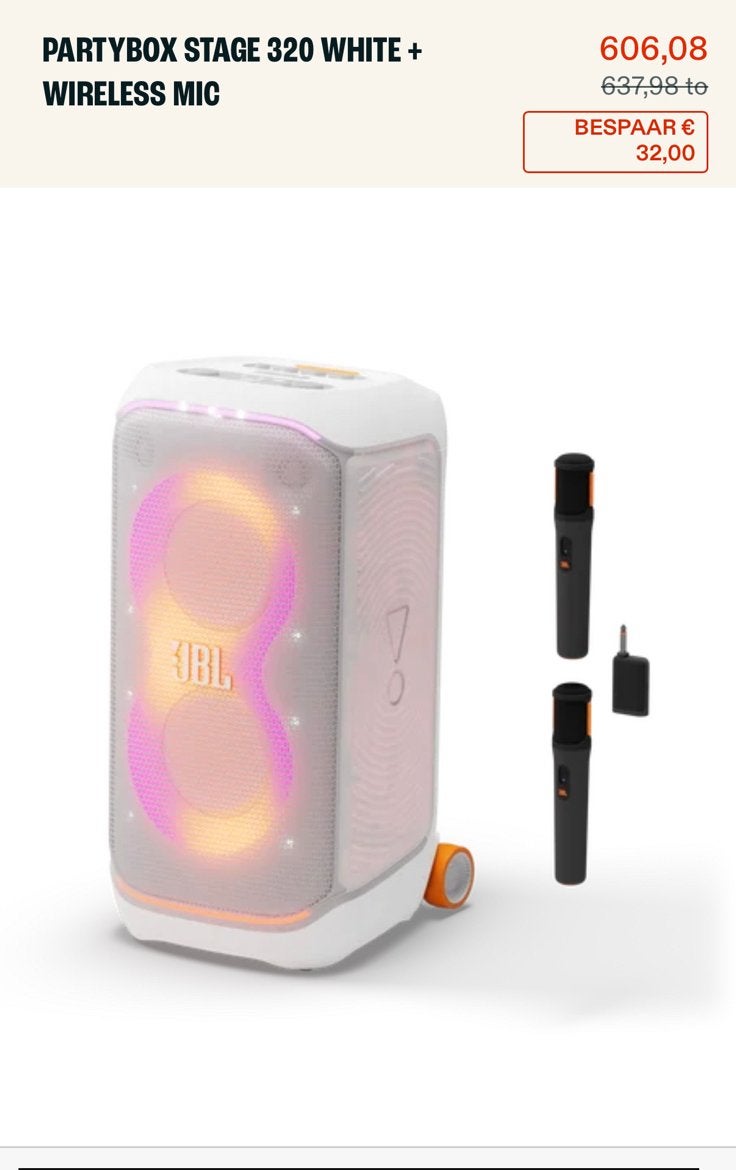 JBL partybox stage 320 + 2 microfoons NIEUW IN DOOS, Ophalen, Nieuw, Overige typen, JBL