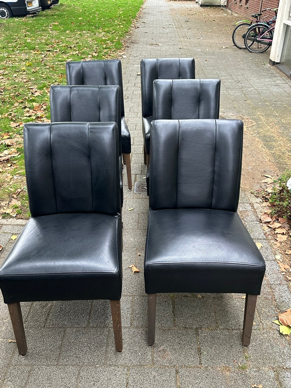 6 Henders en Hazel lederen eetkamerstoelen in goede staat, Huis en Inrichting, Stoelen, Ophalen, Gebruikt, Zwart, Leer